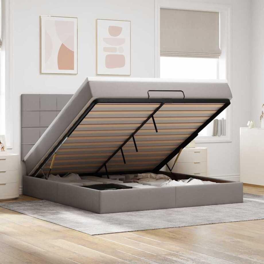 vidaXL Ottoman bed met matras en LED's 180x200cm stof taupe afbeelding 1
