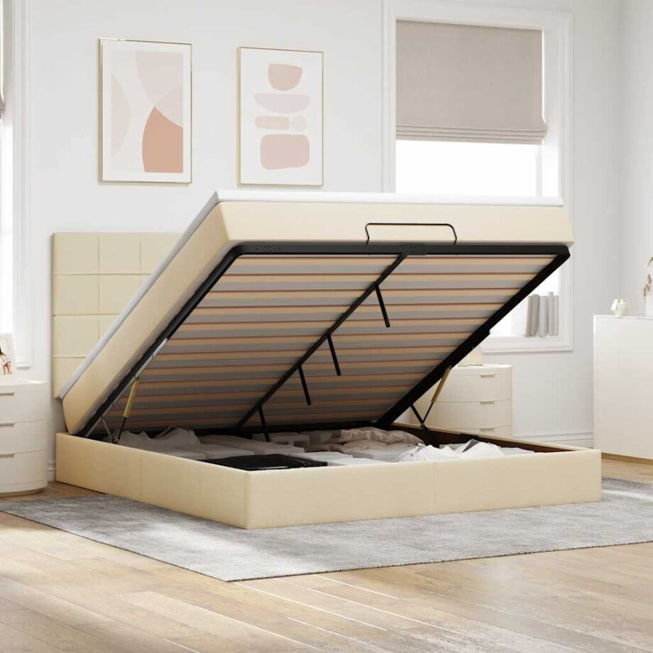 vidaXL Ottoman bed met matras en LED's 180x200cm stof crèmekleurig afbeelding 1