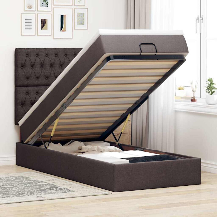 vidaXL Ottoman bed met matras en LED's 90x190cm stof donkerbruin afbeelding 1