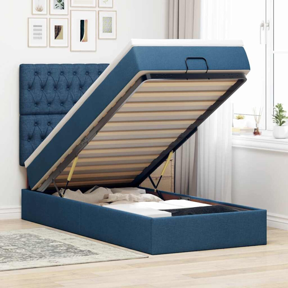 vidaXL Bed poef met matras en LED's 90x200 cm stof blauw afbeelding 1
