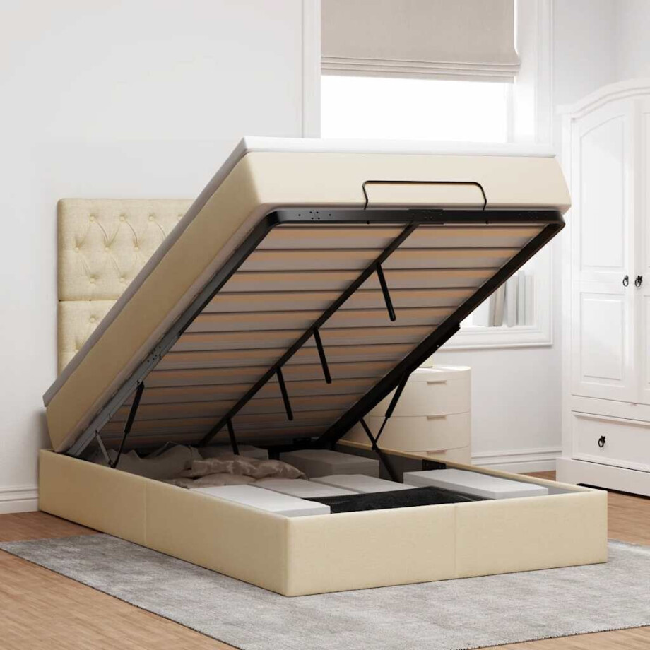 vidaXL Ottoman bed met matras en LED's 120x200cm stof crèmekleurig vidaXL Ottoman bed met matras en LED's 120x200cm stof crèmekleurig afbeelding 1