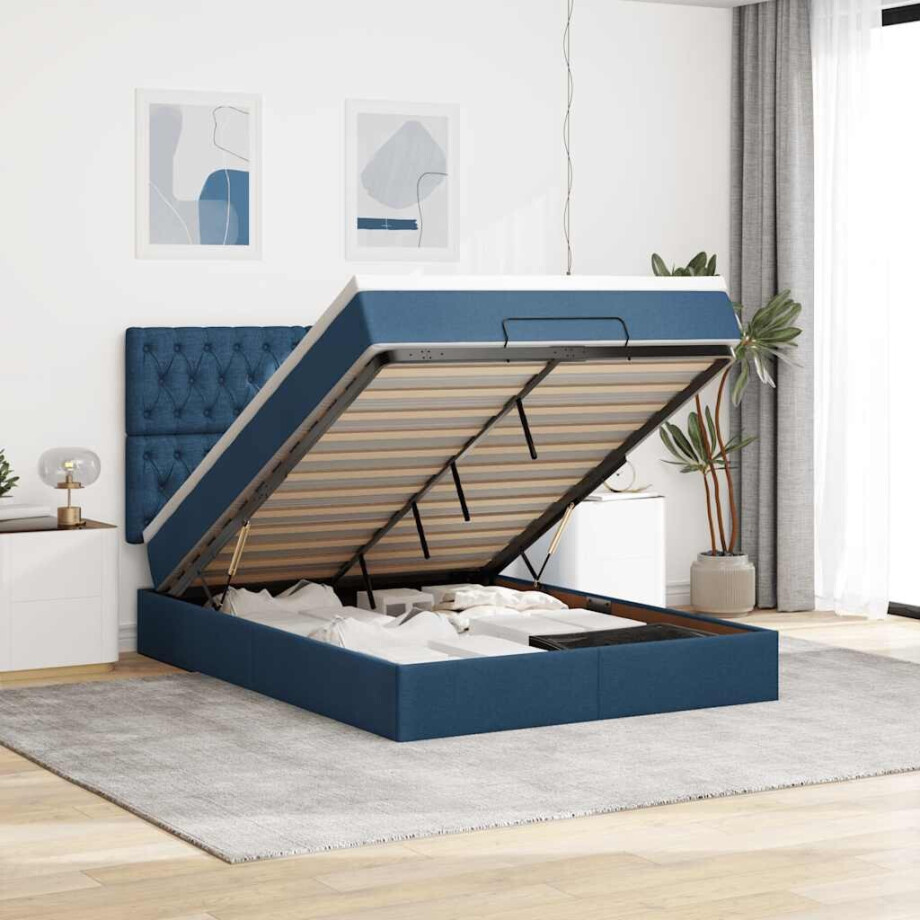 vidaXL Ottoman bed met matras en LED's 140x190cm stof blauw afbeelding 1