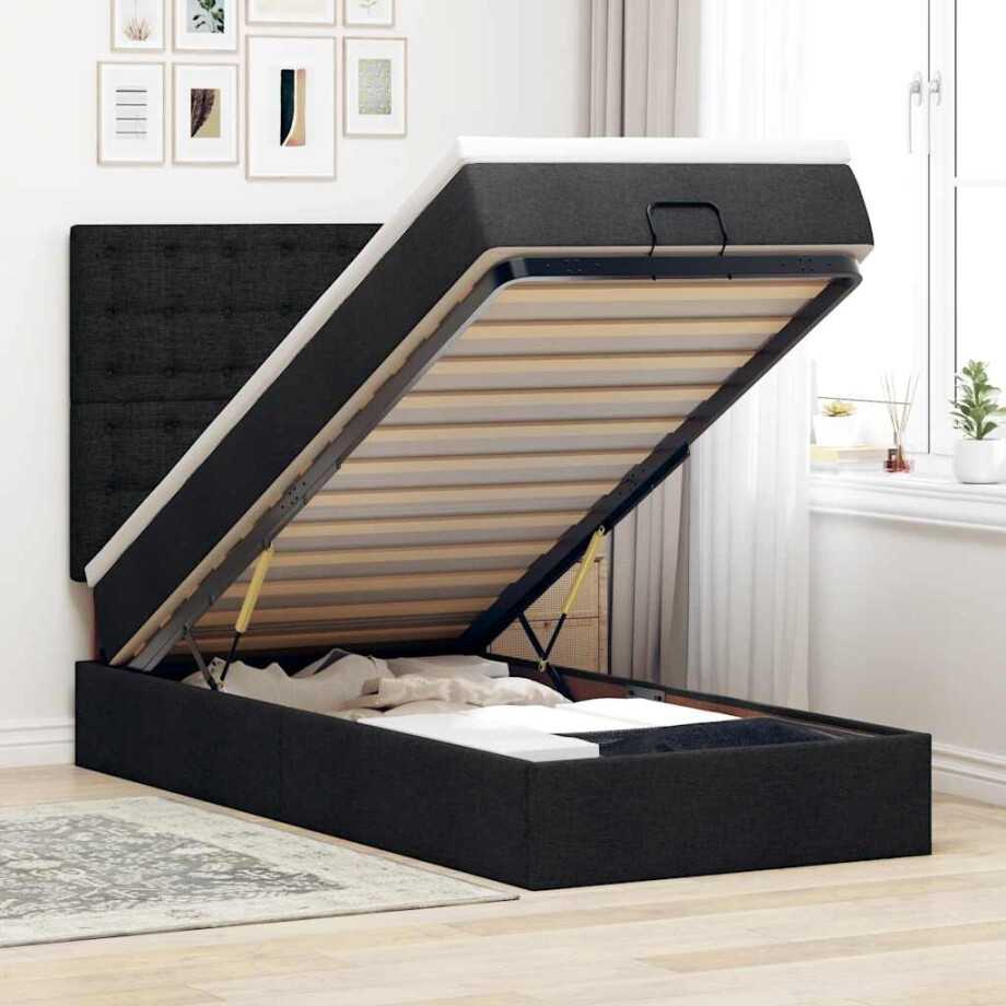 vidaXL Bed poef met matras en LED's 80x200 cm stof zwart afbeelding 1