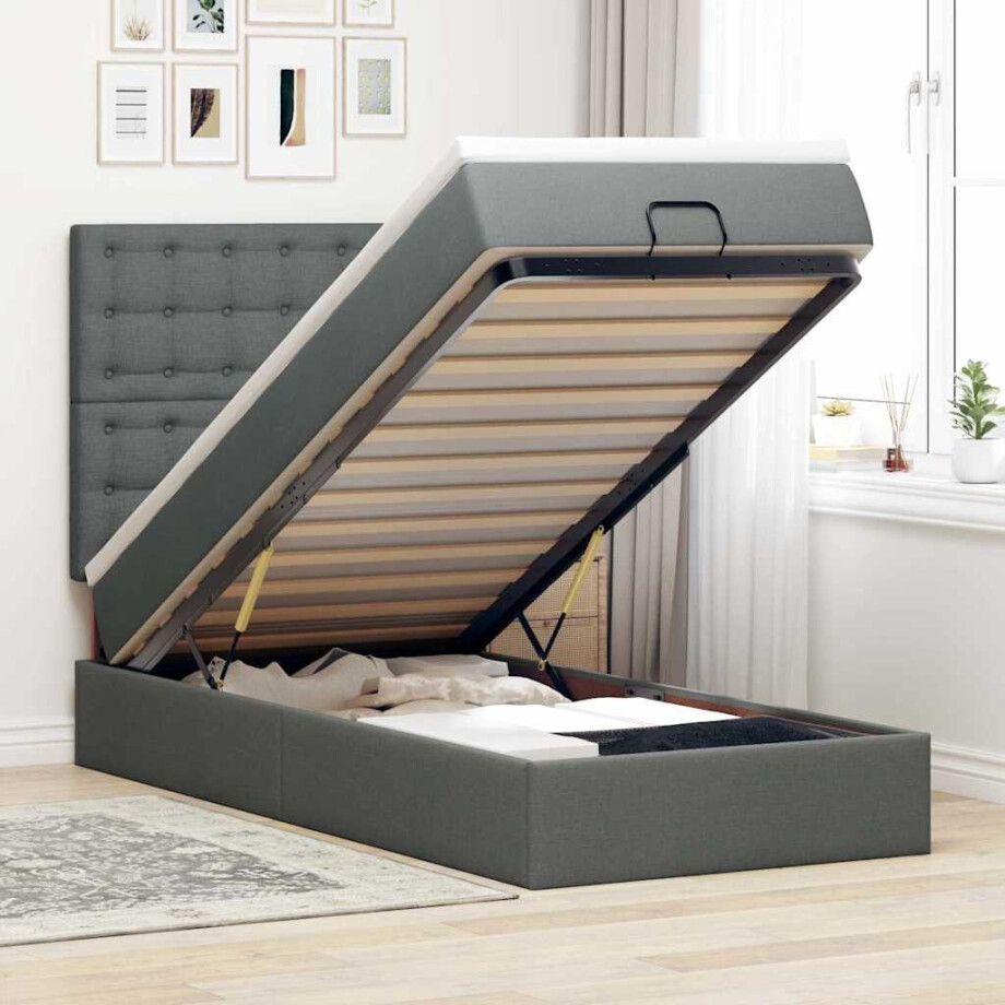 vidaXL Ottoman bed met matras en LED's 90x190cm stof donkergrijs afbeelding 1
