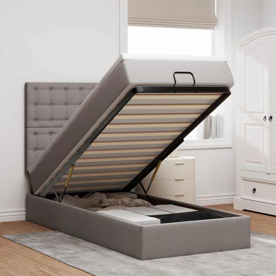 vidaXL Ottoman bed met matras en LED's 90x190cm stof taupe afbeelding 1