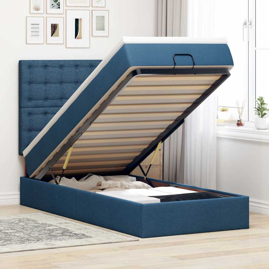 vidaXL Ottoman bed met matras en LED's 90x190cm stof blauw afbeelding 1