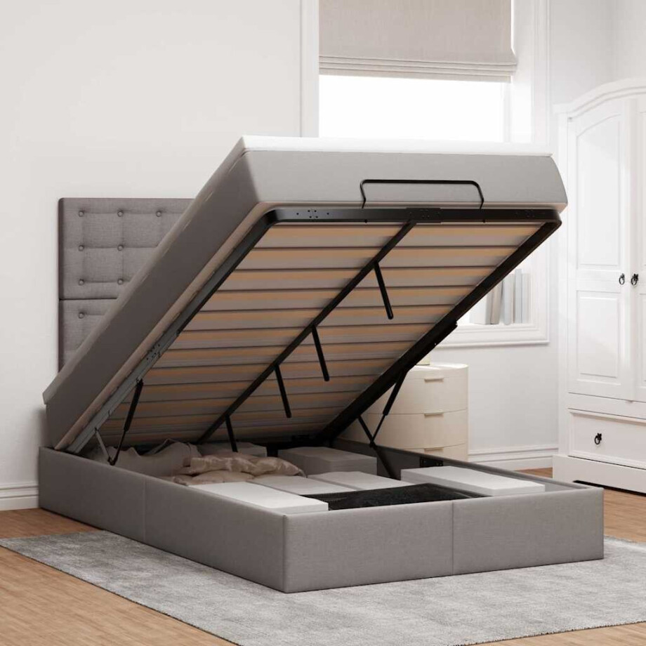 vidaXL Ottoman bed met matras en LED's 120x190 cm stof taupe afbeelding 1