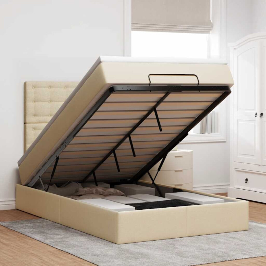 vidaXL Ottoman bed met matras en LED's 120x200cm stof crèmekleurig vidaXL Ottoman bed met matras en LED's 120x200cm stof crèmekleurig afbeelding 1