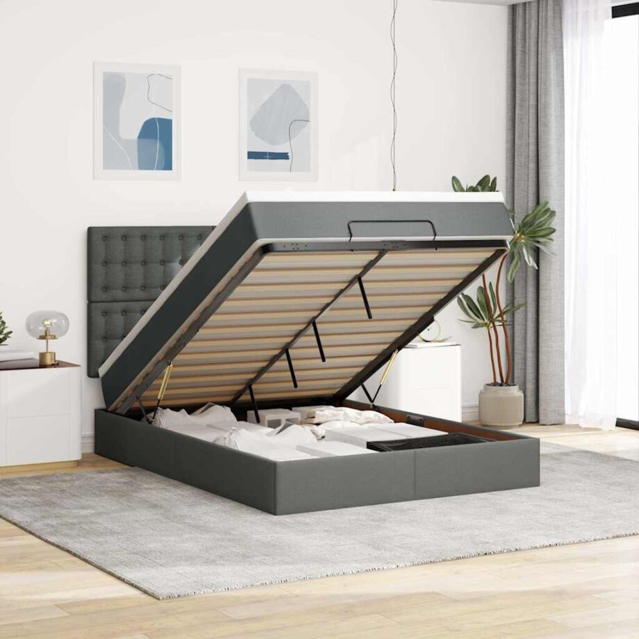 vidaXL Ottoman bed met matras en LED's 140x190cm stof donkergrijs afbeelding 1