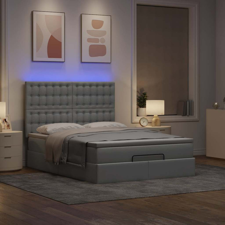 vidaXL Ottoman bed met matras en LED's 140x200cm stof lichtgrijs vidaXL Ottoman bed met matras en LED's 140x200cm stof lichtgrijs afbeelding 1