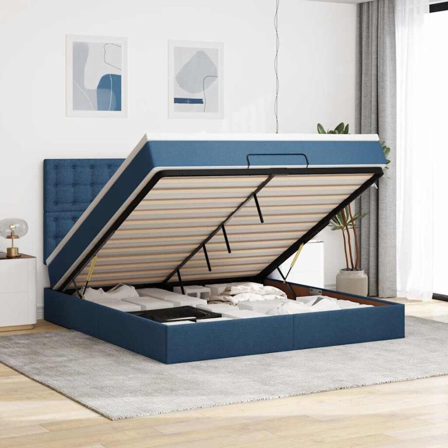 vidaXL Ottoman bed met matras en LED's 160x200cm stof blauw afbeelding 1