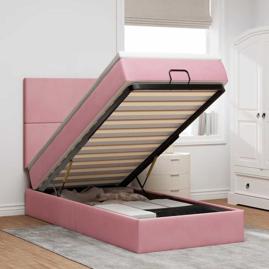 vidaXL Ottoman bed met matrassen en LED's 80x200cm fluweel roze afbeelding 1