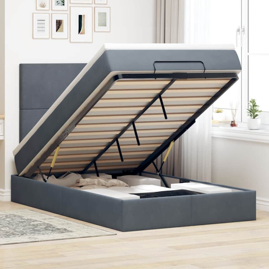 vidaXL Ottoman bed met matrassen en LED's 120x200cm fluweel afbeelding 1