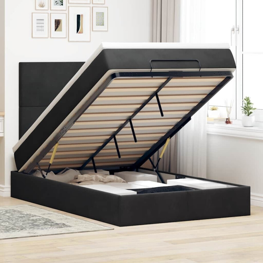vidaXL Ottoman bed met matrassen en LED's 120x200cm fluweel zwart afbeelding 1