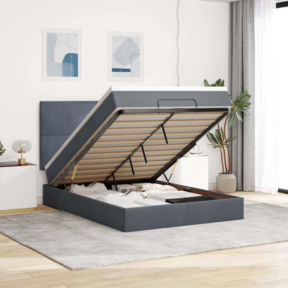 vidaXL Ottoman bed met matrassen en LED's 140x200cm fluweel afbeelding 1