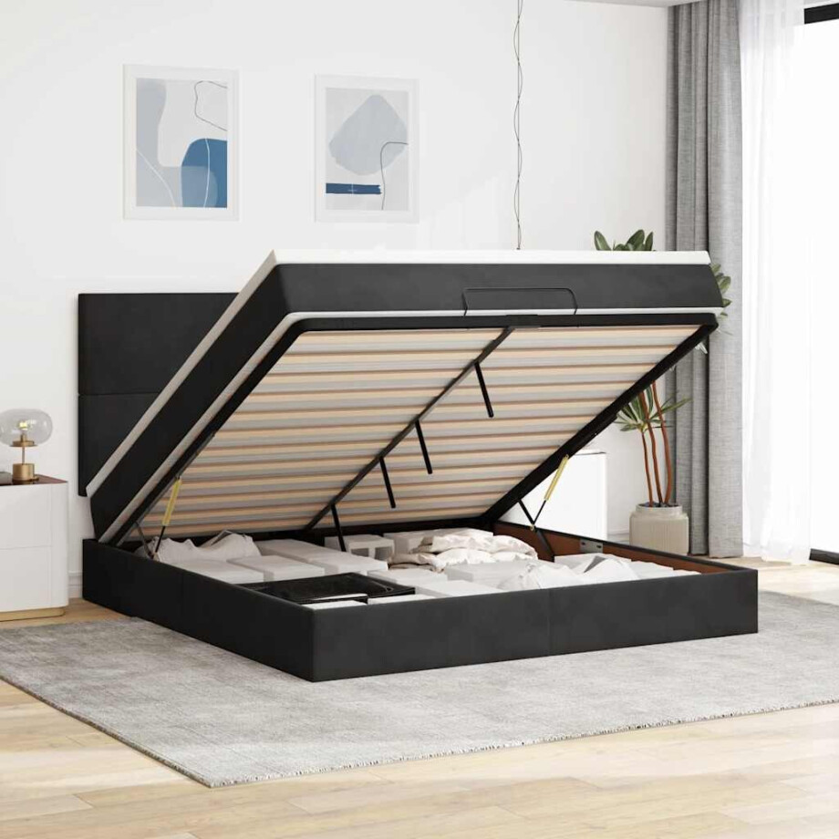 vidaXL Ottoman bed met matrassen en LED's 160x200cm fluweel zwart vidaXL Ottoman bed met matrassen en LED's 160x200cm fluweel zwart afbeelding 1