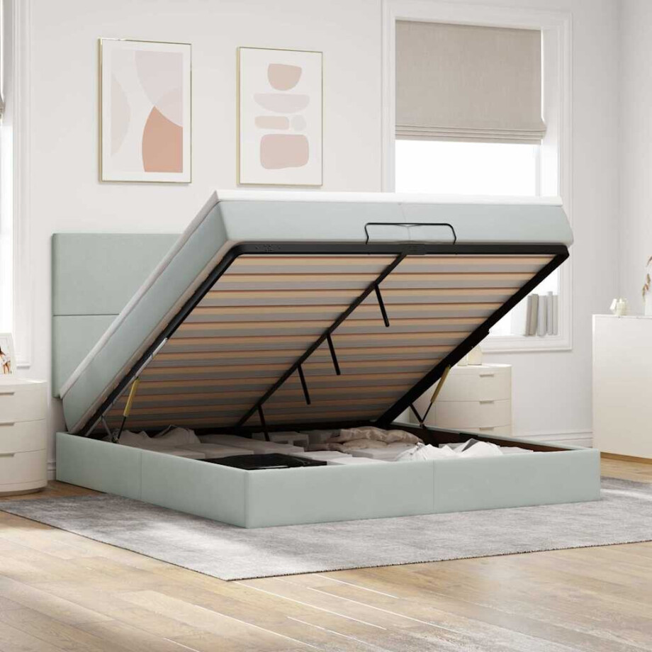 vidaXL Ottoman bed met matrassen en LED's 200x200cm fluweel lichtgrijs vidaXL Ottoman bed met matrassen en LED's 200x200cm fluweel lichtgrijs afbeelding 1