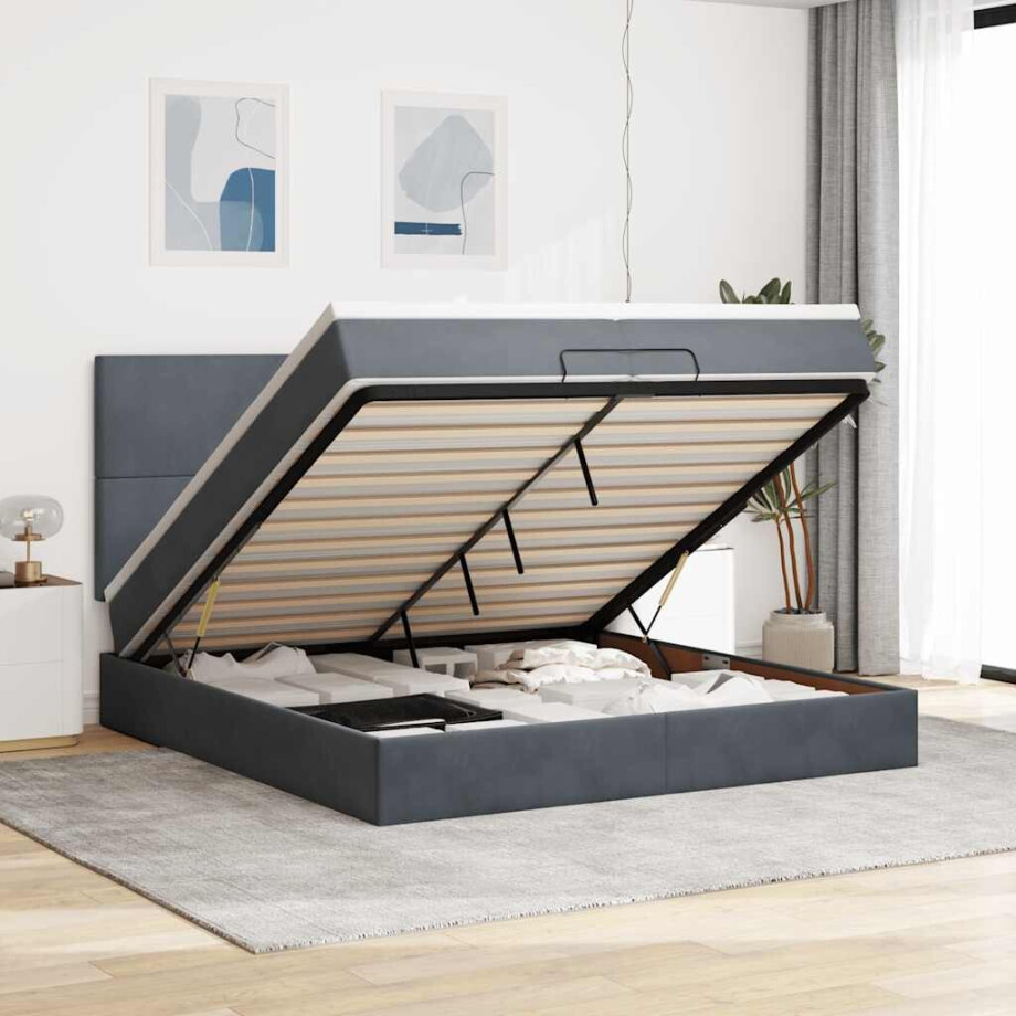 vidaXL Ottoman bed met matrassen en LED's 200x200cm fluweel afbeelding 1