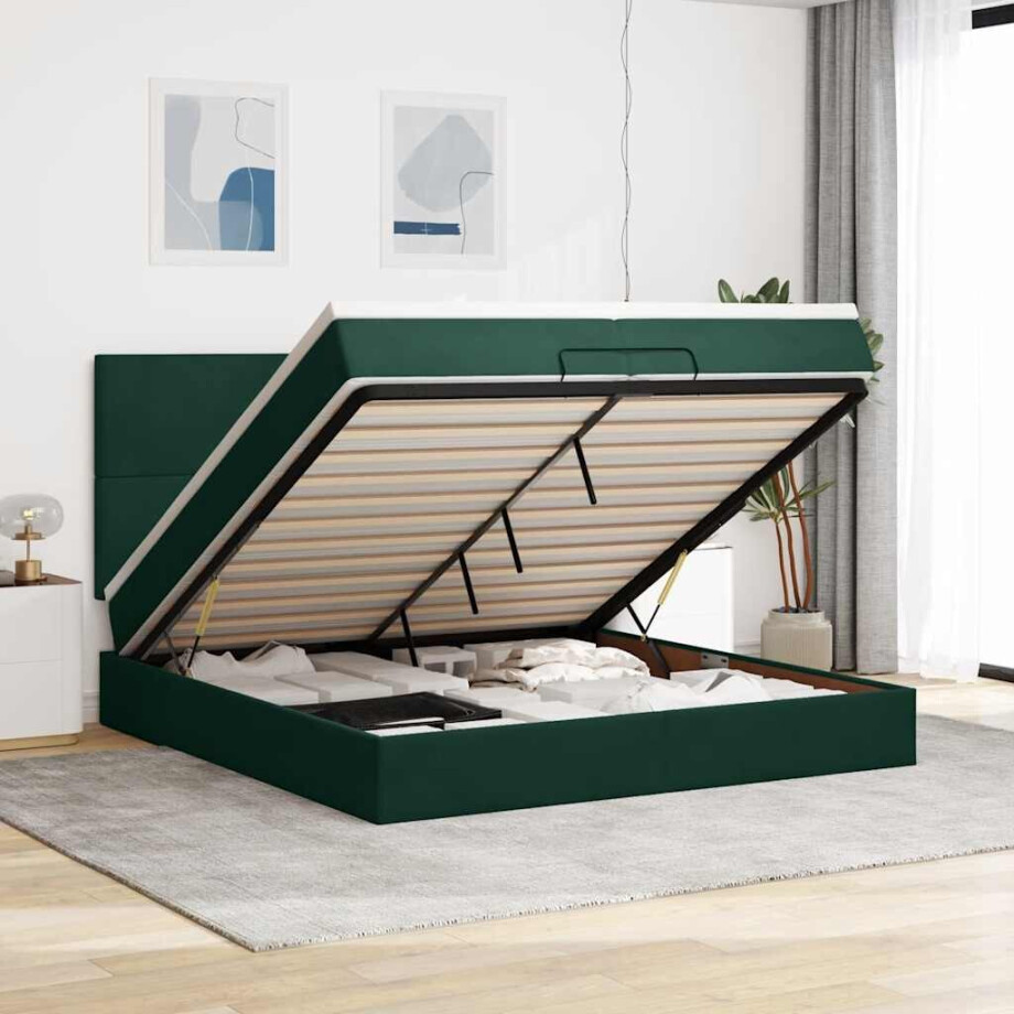 vidaXL Ottoman bed met matrassen en LED's 200x200cm fluweel afbeelding 1