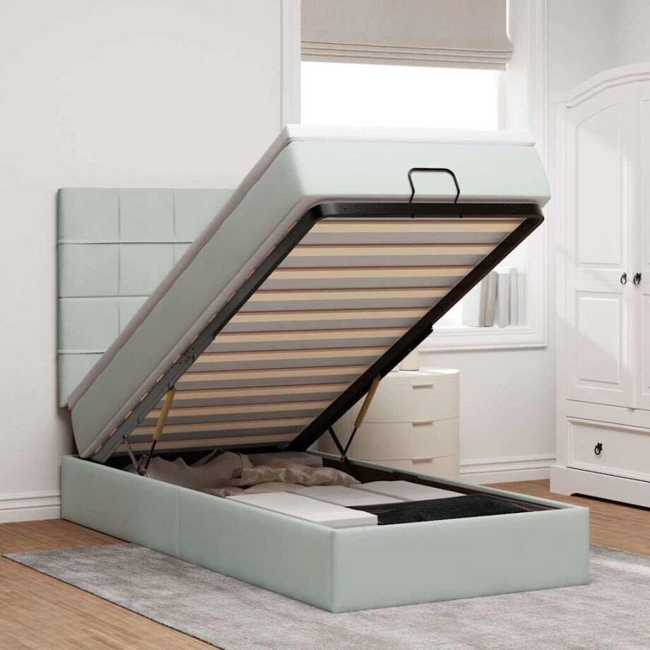 vidaXL Ottoman bed met matrassen en LED's 90x200cm fluweel lichtgrijs afbeelding 1