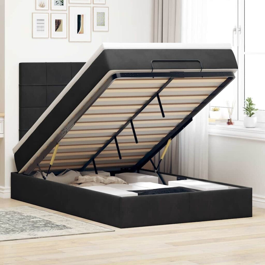 vidaXL Ottoman bed met matrassen en LED's 120x200cm fluweel zwart afbeelding 1