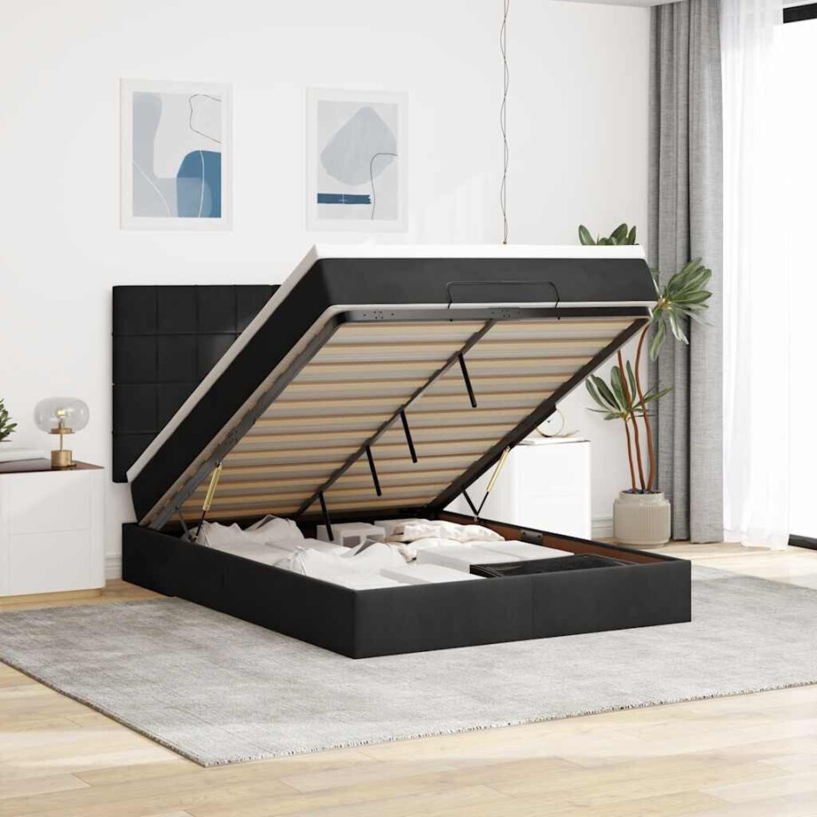 vidaXL Ottoman bed met matrassen en LED's 140x190cm fluweel zwart afbeelding 1