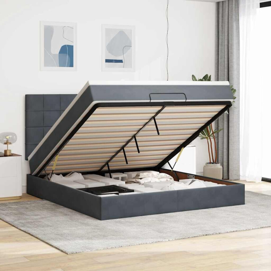 vidaXL Ottoman bed met matrassen en LED's 180x200cm fluweel vidaXL Ottoman bed met matrassen en LED's 180x200cm fluweel afbeelding 1