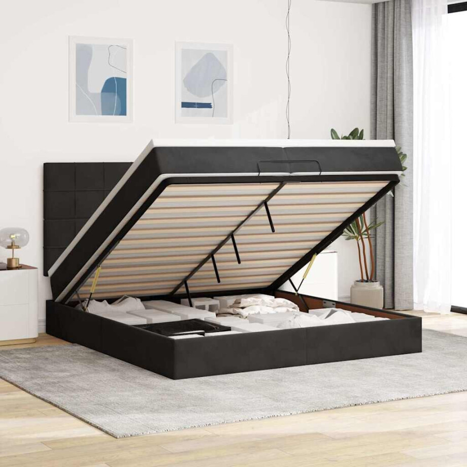 vidaXL Ottoman bed met matrassen en LED's 200x200cm fluweel zwart vidaXL Ottoman bed met matrassen en LED's 200x200cm fluweel zwart afbeelding 1