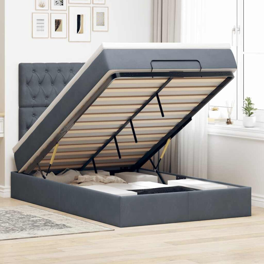 vidaXL Ottoman bed met matrassen en LED's 120x200cm fluweel afbeelding 1