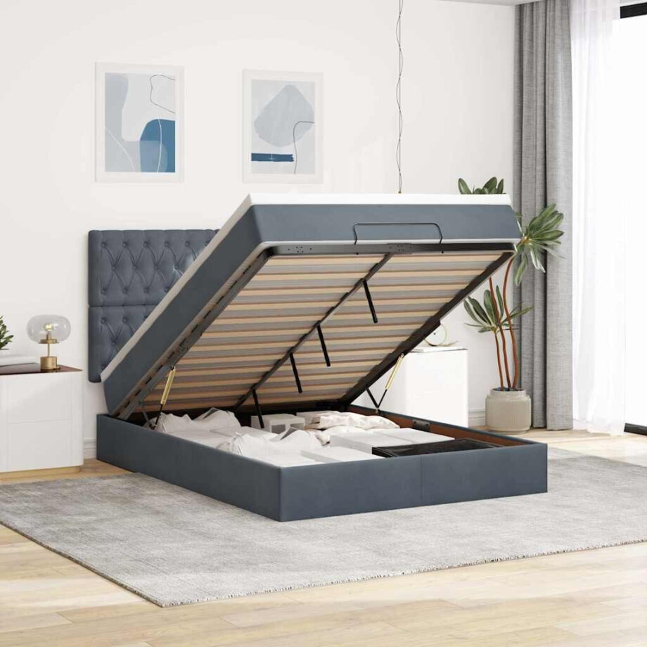 vidaXL Ottoman bed met matrassen en LED's 140x200cm fluweel afbeelding 1