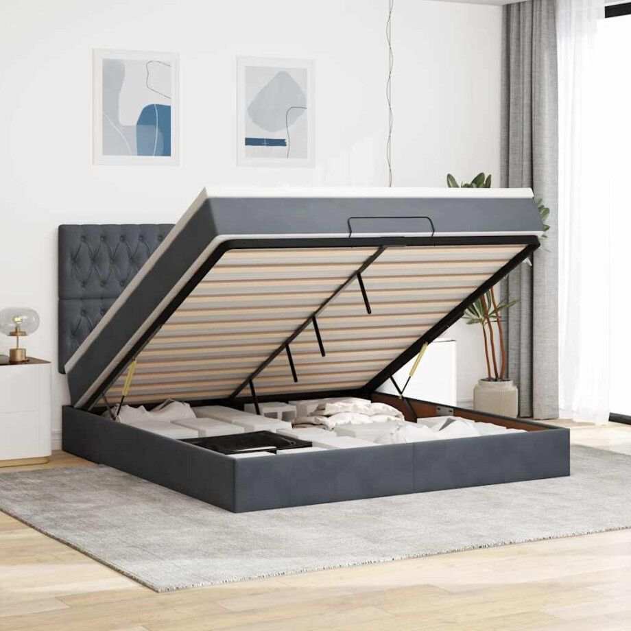 vidaXL Ottoman bed met matrassen en LED's 180x200cm fluweel vidaXL Ottoman bed met matrassen en LED's 180x200cm fluweel afbeelding 1