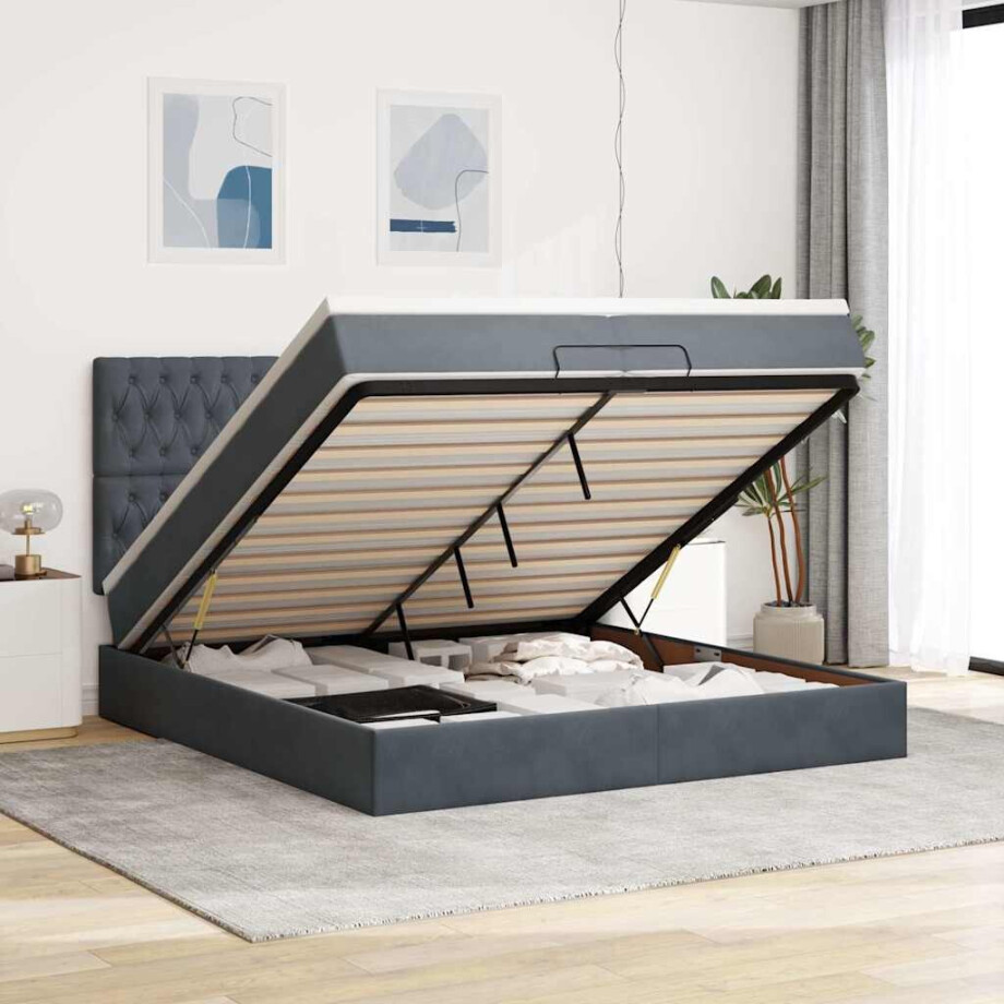 vidaXL Ottoman bed met matrassen en LED's 200x200cm fluweel afbeelding 1