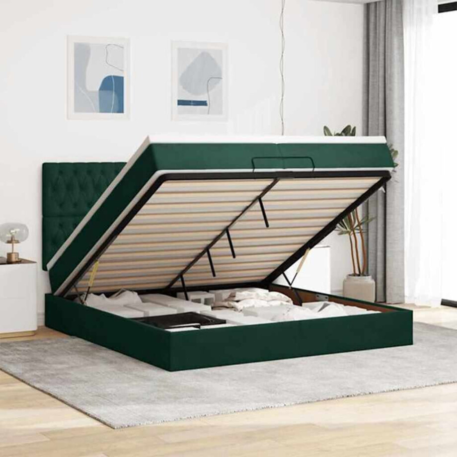 vidaXL Ottoman bed met matrassen en LED's 200x200cm fluweel afbeelding 1