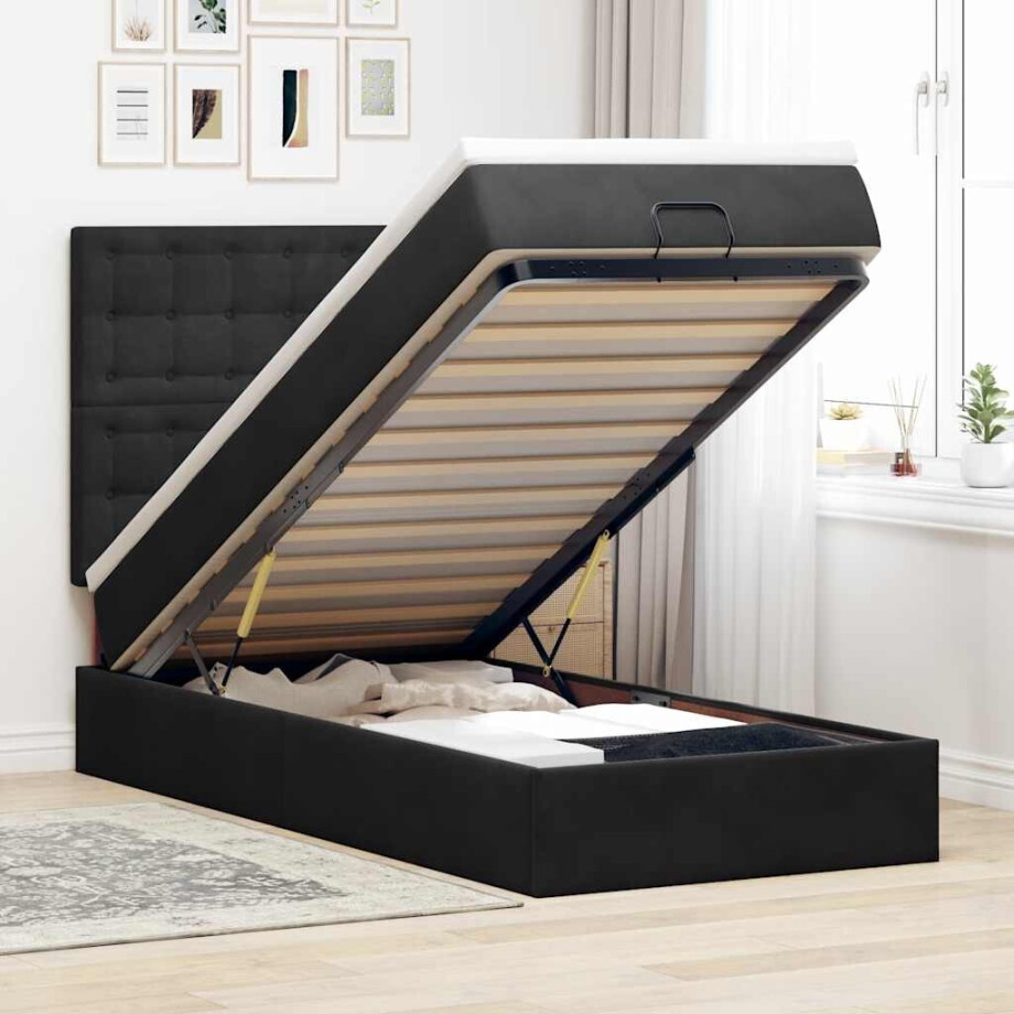 vidaXL Ottoman bed met matrassen en LED's 90x200cm fluweel zwart vidaXL Ottoman bed met matrassen en LED's 90x200cm fluweel zwart afbeelding 1