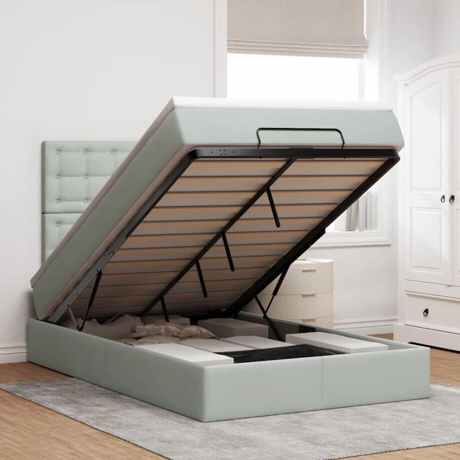 vidaXL Ottoman bed met matrassen en LED's 120x190cm fluweel lichtgrijs afbeelding 1