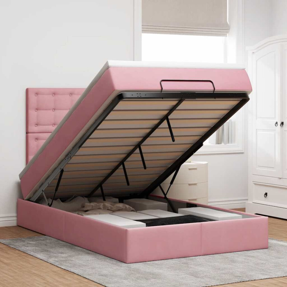 vidaXL Ottoman bed met matrassen en LED's 120x190cm fluweel roze afbeelding 1