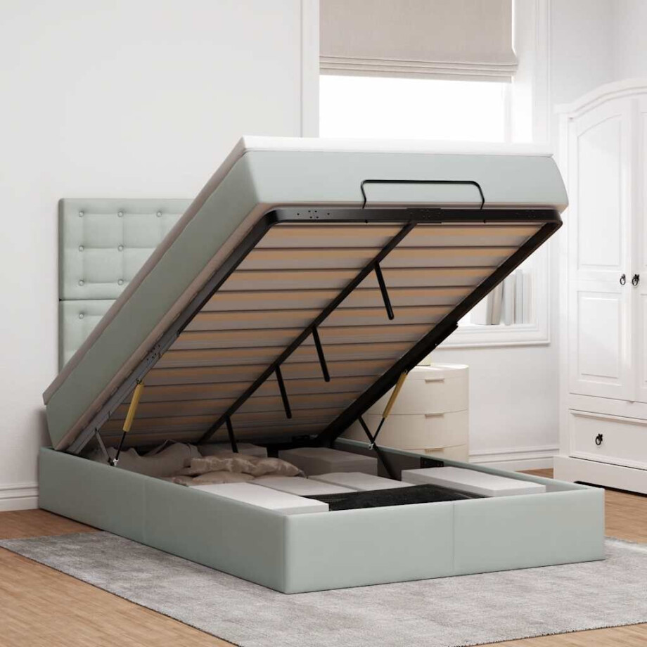 vidaXL Ottoman bed met matrassen en LED's 120x200cm fluweel lichtgrijs afbeelding 1