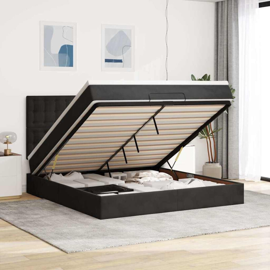vidaXL Ottoman bed met matrassen en LED's 160x200cm fluweel zwart vidaXL Ottoman bed met matrassen en LED's 160x200cm fluweel zwart afbeelding 1
