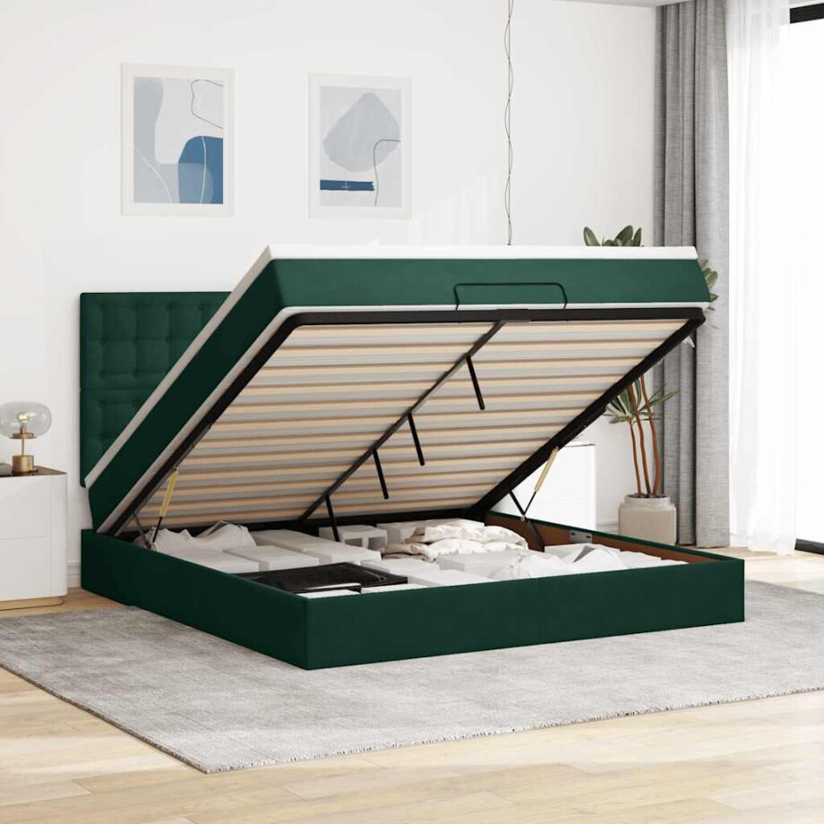 vidaXL Ottoman bed met matrassen en LED's 160x200cm fluweel vidaXL Ottoman bed met matrassen en LED's 160x200cm fluweel afbeelding 1