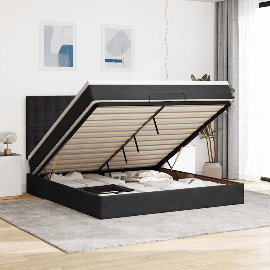 vidaXL Ottoman bed met matrassen en LED's 180x200cm fluweel zwart vidaXL Ottoman bed met matrassen en LED's 180x200cm fluweel zwart afbeelding 1