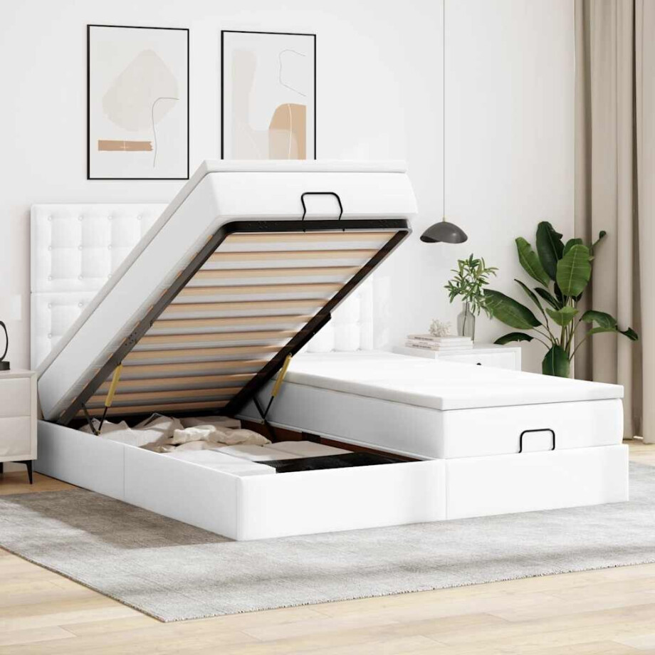 vidaXL Ottoman bed met matrassen en LED's 200x200cm kunstleer vidaXL Ottoman bed met matrassen en LED's 200x200cm kunstleer afbeelding 1