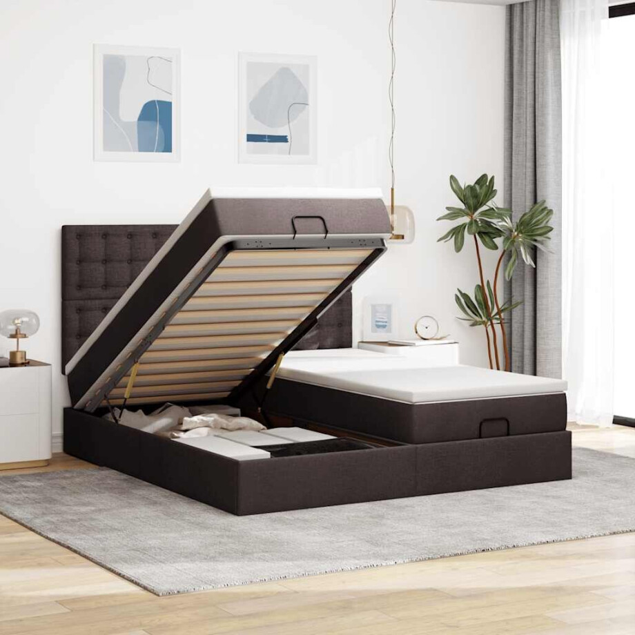 vidaXL Ottoman bed met matrassen en LED's 200x200cm stof donkerbruin vidaXL Ottoman bed met matrassen en LED's 200x200cm stof donkerbruin afbeelding 1