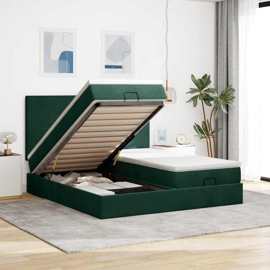 vidaXL Ottoman bed met matrassen en LED's 200x200cm fluweel vidaXL Ottoman bed met matrassen en LED's 200x200cm fluweel afbeelding 1