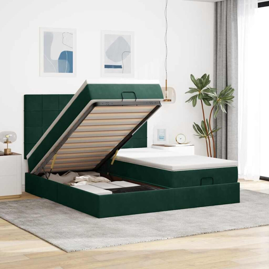vidaXL Ottoman bed met matrassen en LED's 200x200cm fluweel afbeelding 1