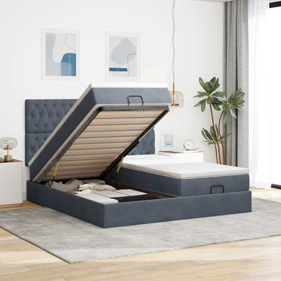 vidaXL Ottoman bed met matrassen en LED's 180x200cm fluweel afbeelding 1