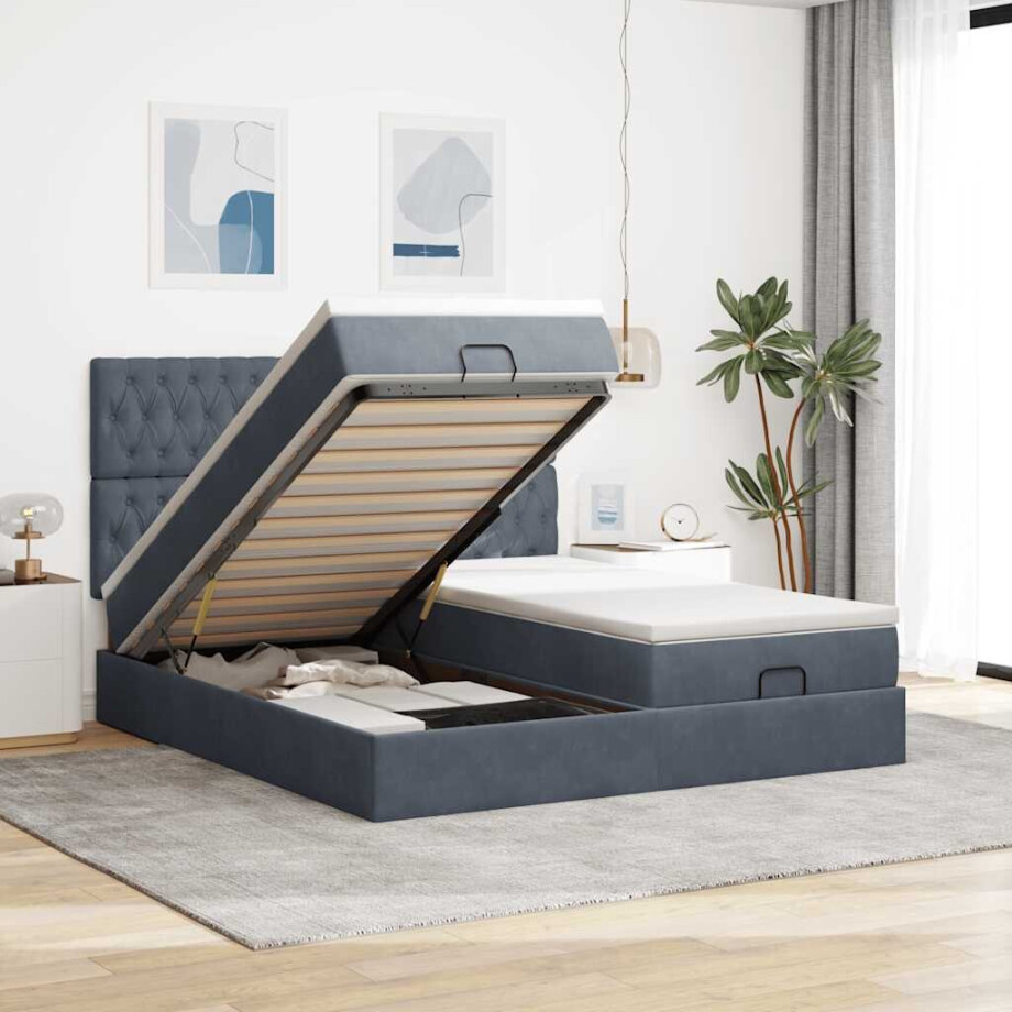 vidaXL Ottoman bed met matrassen en LED's 200x200cm fluweel vidaXL Ottoman bed met matrassen en LED's 200x200cm fluweel afbeelding 1