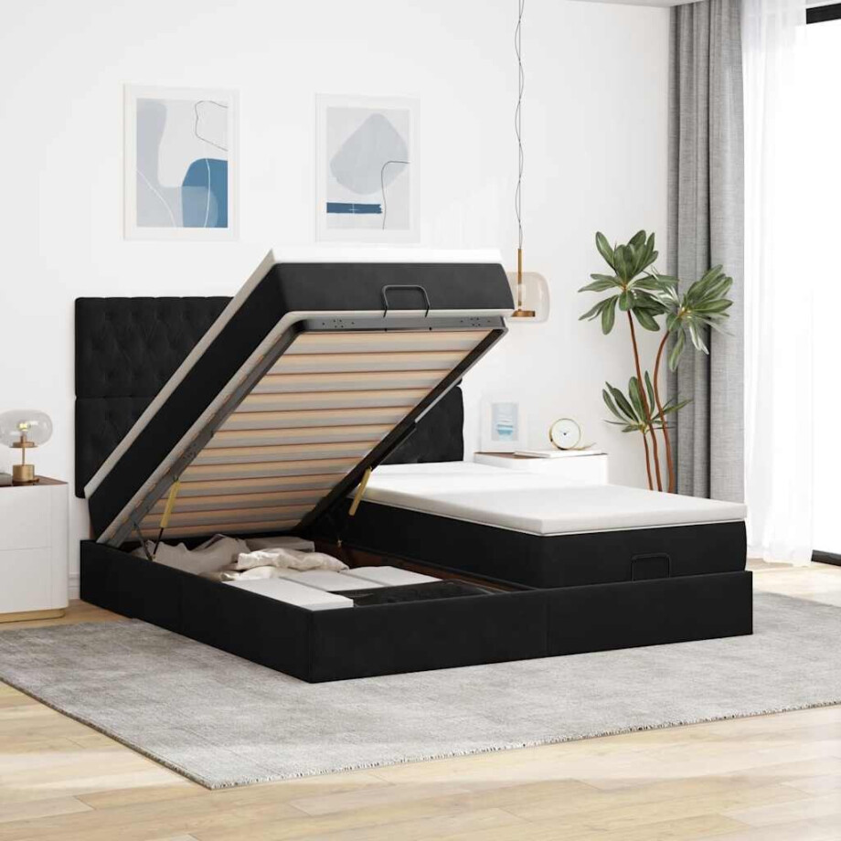 vidaXL Ottoman bed met matrassen en LED's 200x200cm fluweel zwart vidaXL Ottoman bed met matrassen en LED's 200x200cm fluweel zwart afbeelding 1