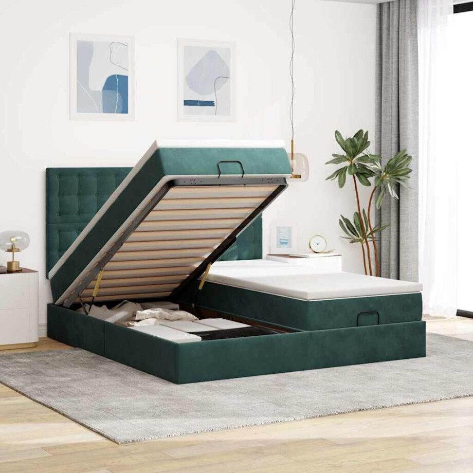 vidaXL Ottoman bed met matrassen en LED's 160x200cm fluweel afbeelding 1
