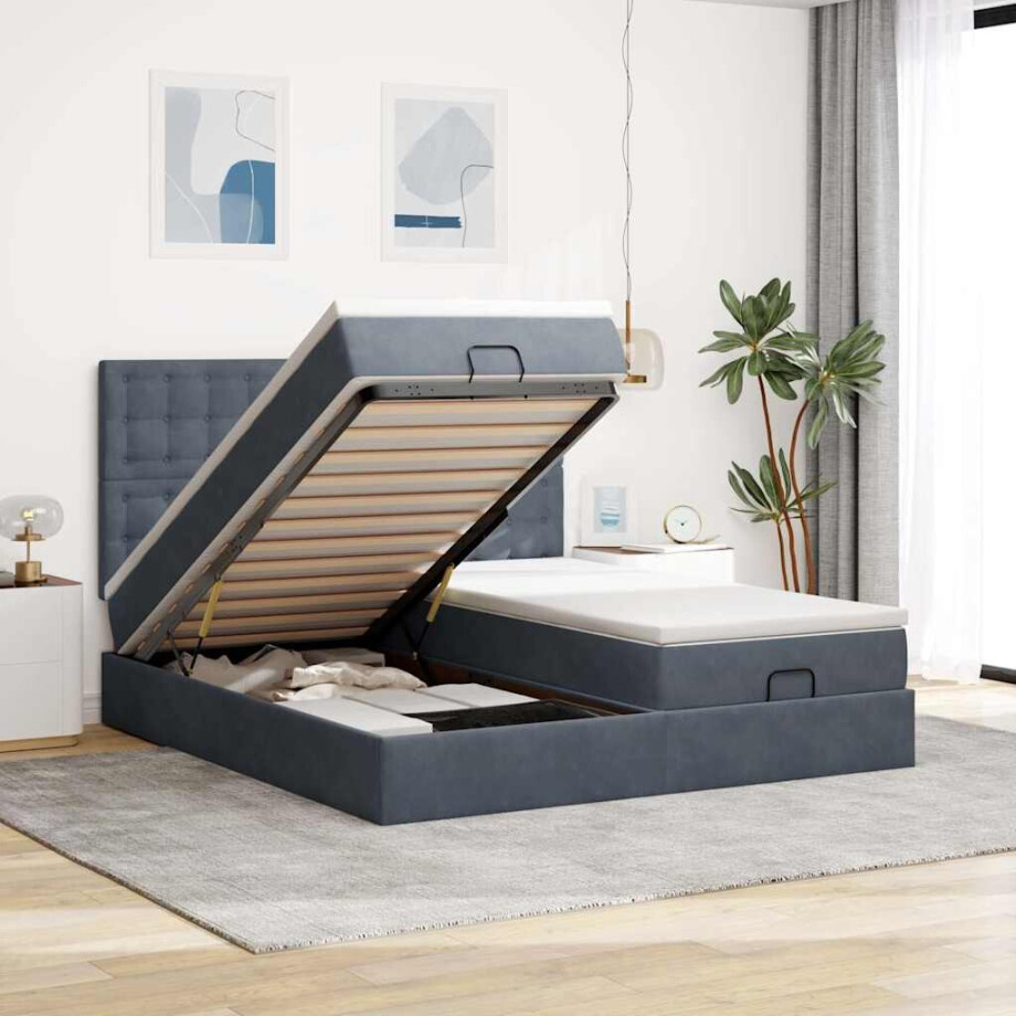 vidaXL Ottoman bed met matrassen en LED's 200x200cm fluweel afbeelding 1