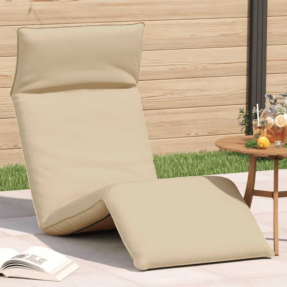vidaXL Ligstoel inklapbaar 175x54x8,5 cm Oxford stof beige afbeelding 1